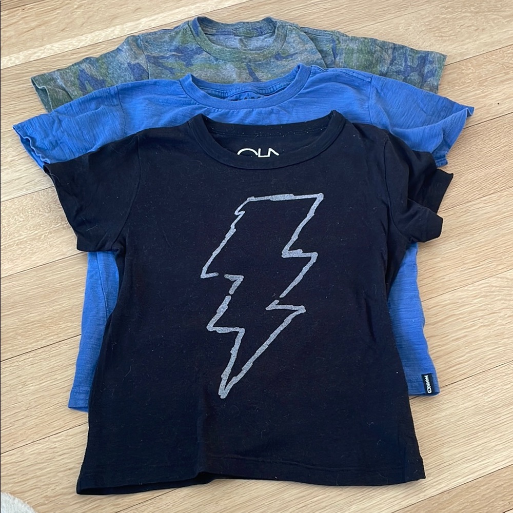 Kids chaser Black Lightning Bolt, cool blue and camo T-Shirt Set (three tees).